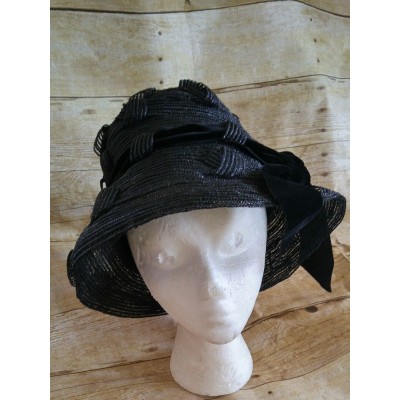 s Hat Kentucky Derby Fancy Black Hat Velvet Ribbon Cute   eb-37423585